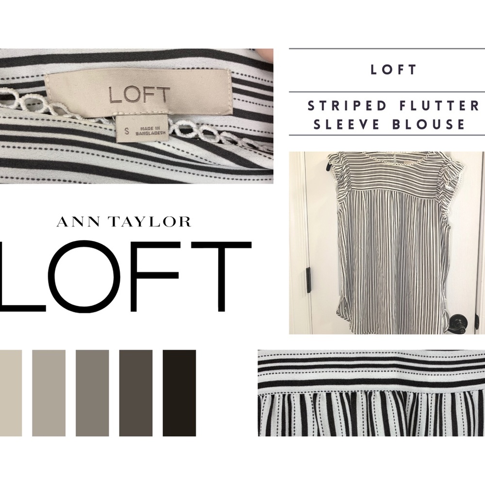 LOFT B&W Striped Flutter Sleeve Top